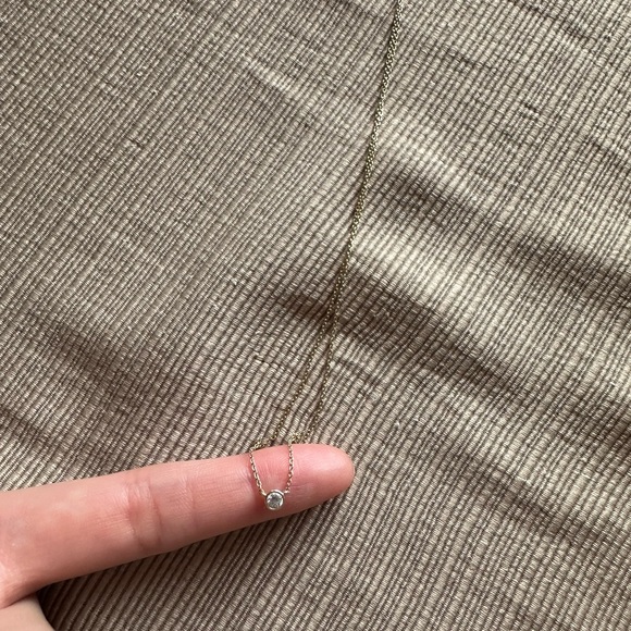 14K Gold Bezel Set Diamond Solitaire Necklace - Picture 7 of 11